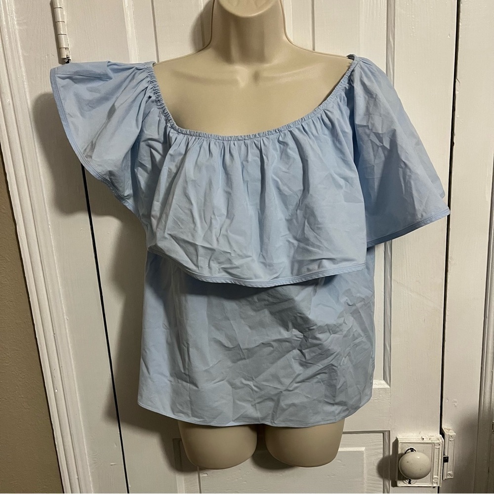 A.L.C. Blue Off Shoulder Ruffle Top Blouse Size 6 X1